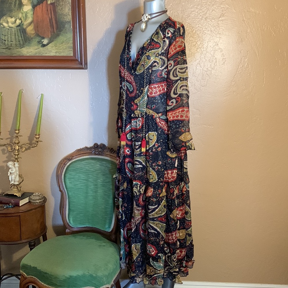 Velvet by Graham & Spencer Paisley Maxi Dress - Navy, Red, Yellow - Picture 2 of 5